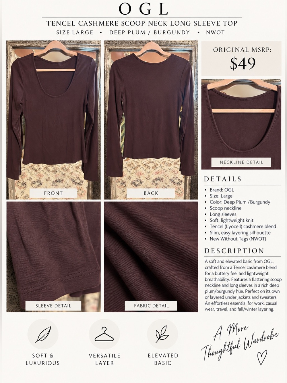 Long Sleeve Scoop Neck Top